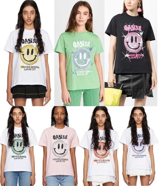23ss ganni women designer t shirt beach tees versatile smiling face print round neck casual loose pullover short sleeve t-shirt, White
23ss ganni women designer t shirt beach tees versatile smiling face print round neck casual loose pullover short sleeve t-shirt, White