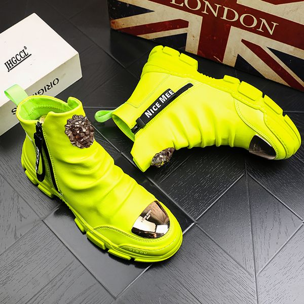 new designer thick soled green high casual shoes tide men's ankle boots middle help leather boots youth casual shoes zapatos hombre a6, Black
new designer thick soled green high casual shoes tide men's ankle boots middle help leather boots youth casual shoes zapatos hombre a6, Black