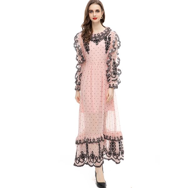 women's runway dresses o neck long sleeves embroidery ruffles dots printed elegant party prom gown, Black
women's runway dresses o neck long sleeves embroidery ruffles dots printed elegant party prom gown, Black
