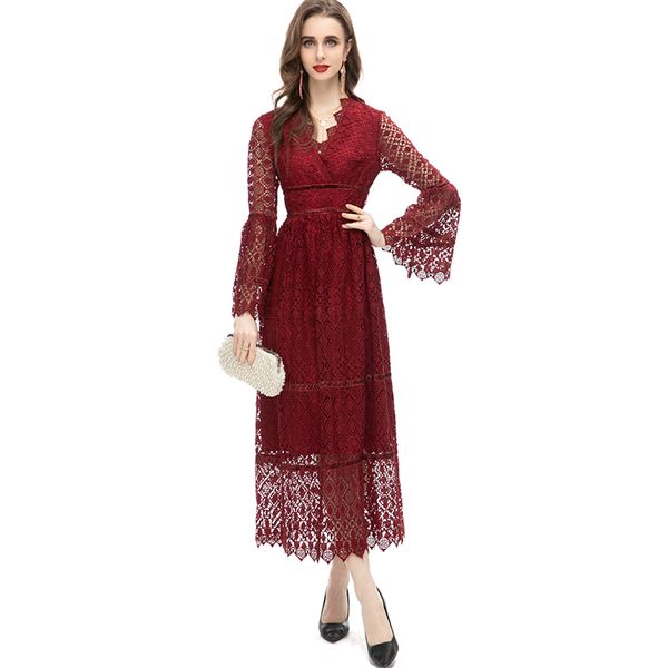women's runway dresses v neck long flare sleeves embroidery high street fashion vestidos, Black
women's runway dresses v neck long flare sleeves embroidery high street fashion vestidos, Black