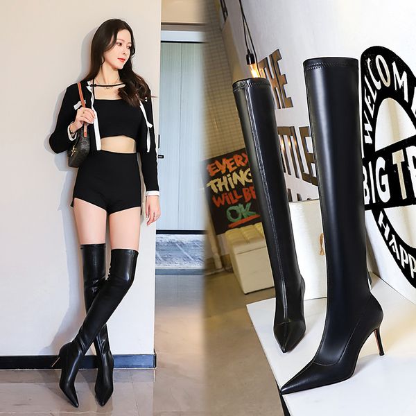 women thigh-high boots european and american fashion nightclubs show thin simple fashion boots thin heels high heels pointed toes legs and k, Black
women thigh-high boots european and american fashion nightclubs show thin simple fashion boots thin heels high heels pointed toes legs and k, Black