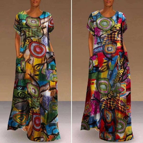 casual dresses short sleeve long skirt round neck digital print dress t230303, Black;gray
casual dresses short sleeve long skirt round neck digital print dress t230303, Black;gray