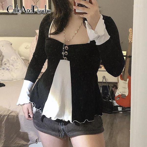 women's t shirts patchwork fairycore grunge clothes square collar chic loose y2k retro fashion tshirts aesthetic 2000s women, Black;gray
women's t shirts patchwork fairycore grunge clothes square collar chic loose y2k retro fashion tshirts aesthetic 2000s women, Black;gray