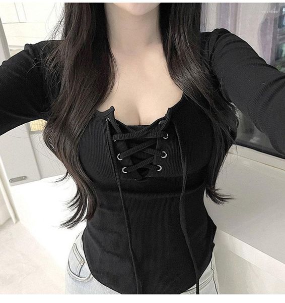 xxxWomen T Shirts beige Korean Fashion Girls Sexy T-shirt Long Sleeves Tied Up Slim Waist U Neck Rib Cotton Elastic Knitted tops xxx, Khaki
xxxWomen T Shirts beige Korean Fashion Girls Sexy T-shirt Long Sleeves Tied Up Slim Waist U Neck Rib Cotton Elastic Knitted tops xxx, Khaki