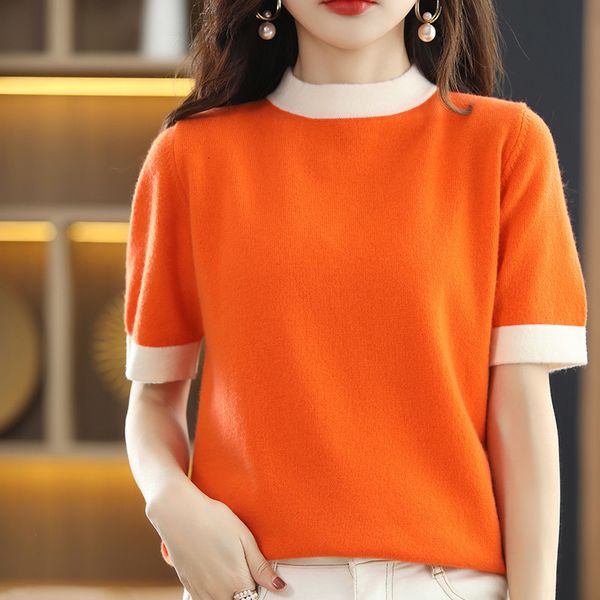 women's tshirt 100 wool sweater spring and summer round neck colorblock pullover short sleeve loose knitted allmatch base 230306, White
women's tshirt 100 wool sweater spring and summer round neck colorblock pullover short sleeve loose knitted allmatch base 230306, White