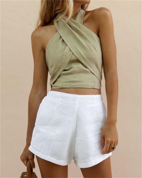 women's tanks camis criss cross tank summer sleeveless halter neck solid color crop bandage vest female outwear outfits 230306, White
women's tanks camis criss cross tank summer sleeveless halter neck solid color crop bandage vest female outwear outfits 230306, White