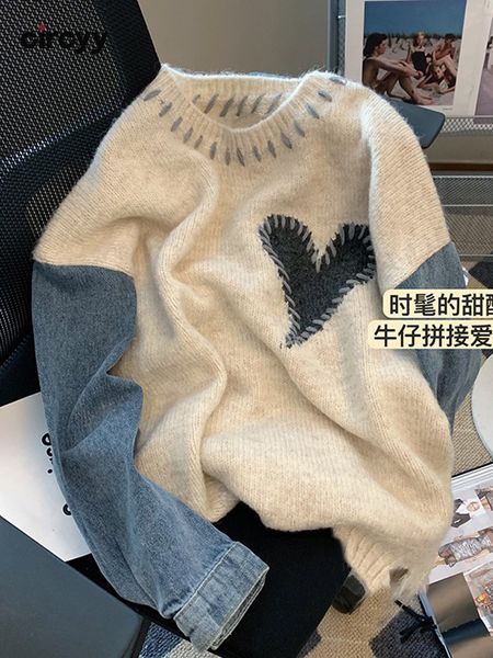 women's sweaters circyy women sweater patchwork denim long sleeve o-neck loose heart chic pullovers simple knitted autumn winter jumper, White;black
women's sweaters circyy women sweater patchwork denim long sleeve o-neck loose heart chic pullovers simple knitted autumn winter jumper, White;black