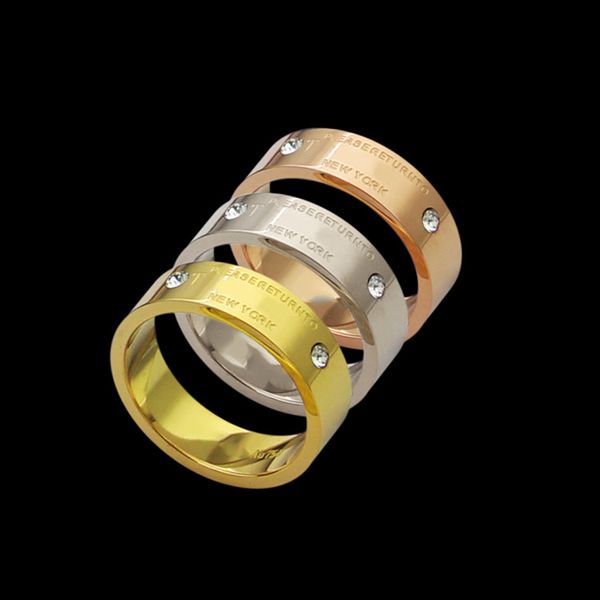 women luxury rings stainless steel classic simple couple rings with 2 cz stones printed, Silver