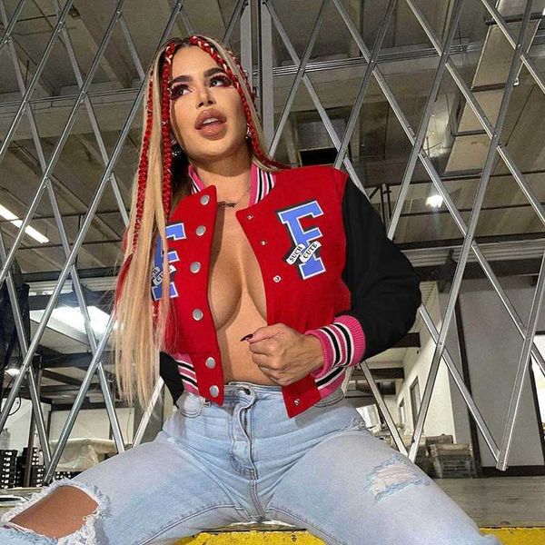 women baseball jackets designer new street jacket fashion rib panel contrast offset letter baseball shirt mock neck coat, Black;brown
women baseball jackets designer new street jacket fashion rib panel contrast offset letter baseball shirt mock neck coat, Black;brown