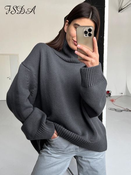 women's sweaters fsda autumn winter gray turtleneck knitted sweater women long sleeve oversized pullover casual loose soft jumper 23030, White;black
women's sweaters fsda autumn winter gray turtleneck knitted sweater women long sleeve oversized pullover casual loose soft jumper 23030, White;black