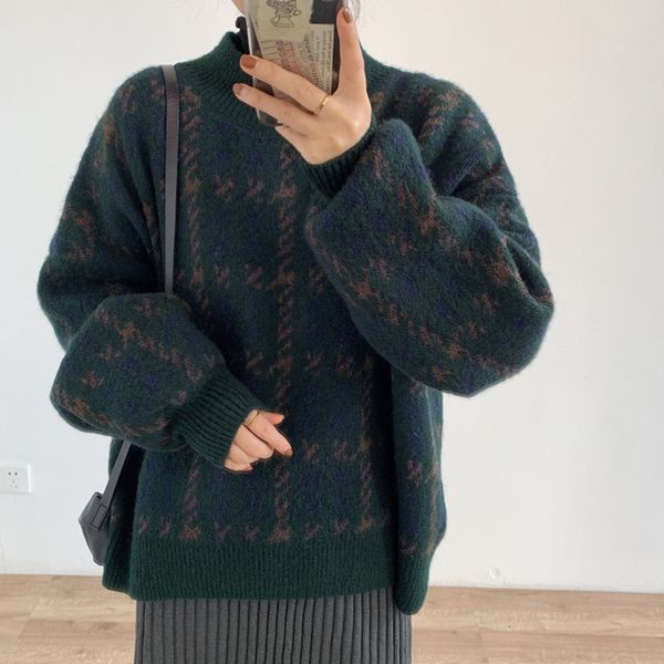 women's sweaters women half-high collar knitted sweater winter vintage plaid pullover casual long sleeve warm sweater loose pull femme, White;black
women's sweaters women half-high collar knitted sweater winter vintage plaid pullover casual long sleeve warm sweater loose pull femme, White;black
