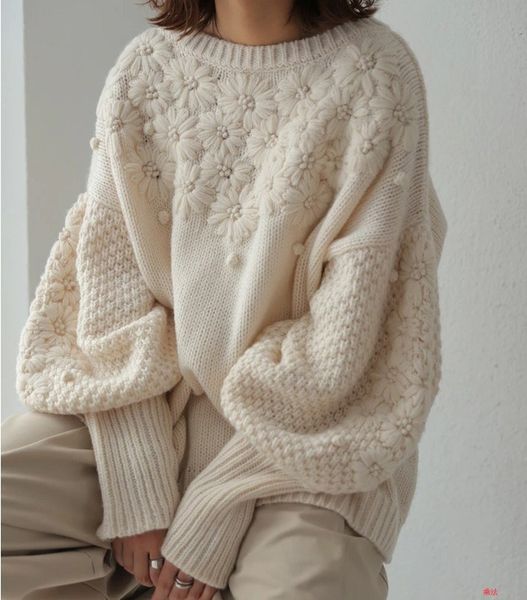 women's sweaters vintage daisy embroidery sweater women autumn thick warm korean lantern sleeves loose knitted jumper pull oversize 230, White;black
women's sweaters vintage daisy embroidery sweater women autumn thick warm korean lantern sleeves loose knitted jumper pull oversize 230, White;black