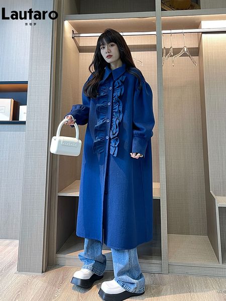 women's wool blends lautaro autumn winter long loose stylish blue black ruffled woolen coat women lantern sleeve elegant luxury designe
women's wool blends lautaro autumn winter long loose stylish blue black ruffled woolen coat women lantern sleeve elegant luxury designe