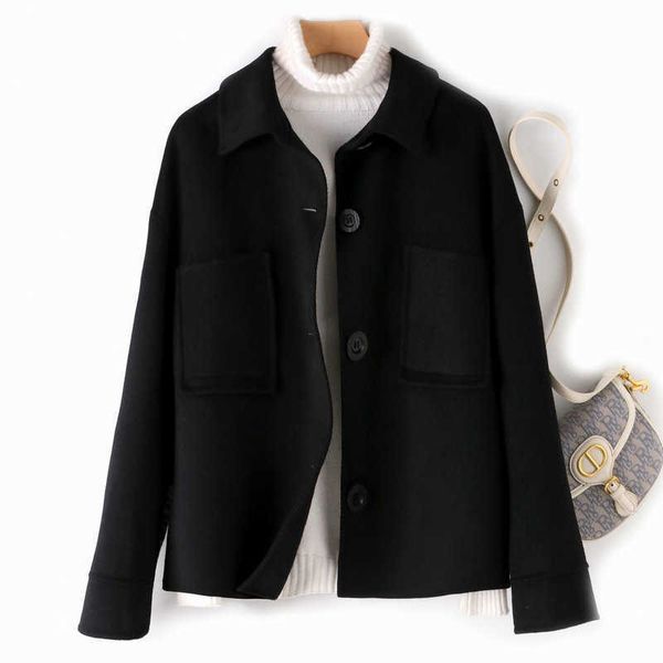 short reversible cashmere coat women's autumn and winter 2022 new color matching loose plaid small, Tan;black
short reversible cashmere coat women's autumn and winter 2022 new color matching loose plaid small, Tan;black