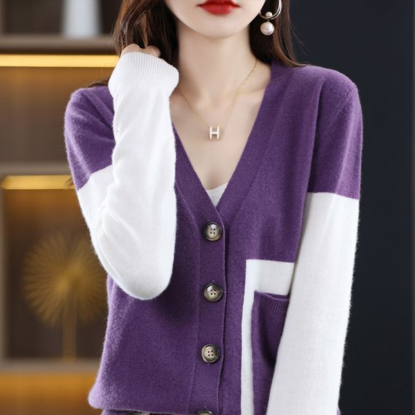 women's knits tees 100 pure wool autumn and winter female vneck color matching coat loose fashion casual long sleeve knit cardigan 2303, White
women's knits tees 100 pure wool autumn and winter female vneck color matching coat loose fashion casual long sleeve knit cardigan 2303, White