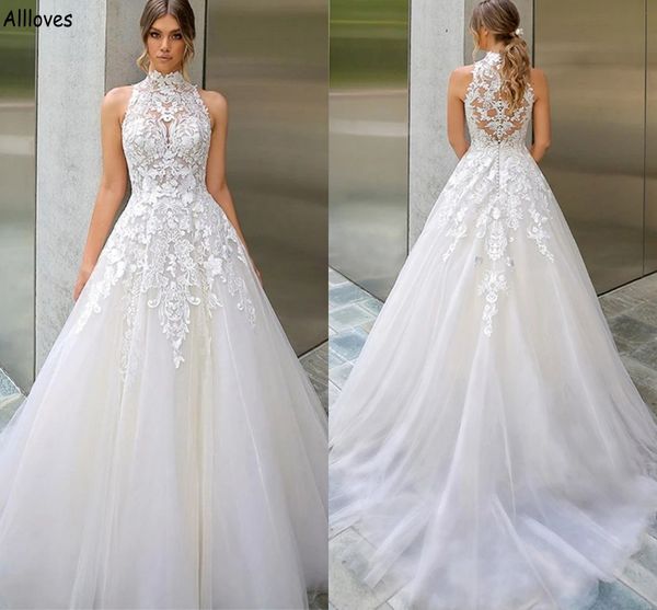 halter high collar a line wedding dresses for women plus size lace appliqued boho country bridal gowns tulle sweep train buttons back robes, White
halter high collar a line wedding dresses for women plus size lace appliqued boho country bridal gowns tulle sweep train buttons back robes, White