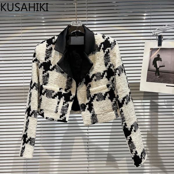 women s jackets kusahiki hit color patchwork tweed short coat women autumn winter thick jacket elegant turn down collar korean outwear 2303, Black;brown
women s jackets kusahiki hit color patchwork tweed short coat women autumn winter thick jacket elegant turn down collar korean outwear 2303, Black;brown
