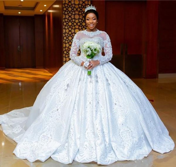 2023 arabic dubai puffy wedding dress long sleeve high neck crystal beads appliqued lace bridal gowns sweep train vestido de noiva, White
2023 arabic dubai puffy wedding dress long sleeve high neck crystal beads appliqued lace bridal gowns sweep train vestido de noiva, White
