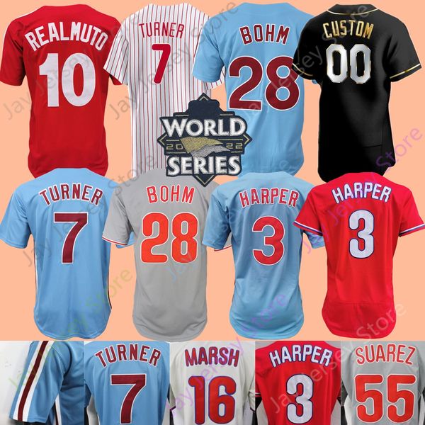 2022 ws baseball jersey harper trea turner mike schmidt ranger suarez j. t. realmuto alec bohm rhys hoskins nick castellanos marsh schwarber, Blue;black
2022 ws baseball jersey harper trea turner mike schmidt ranger suarez j. t. realmuto alec bohm rhys hoskins nick castellanos marsh schwarber, Blue;black