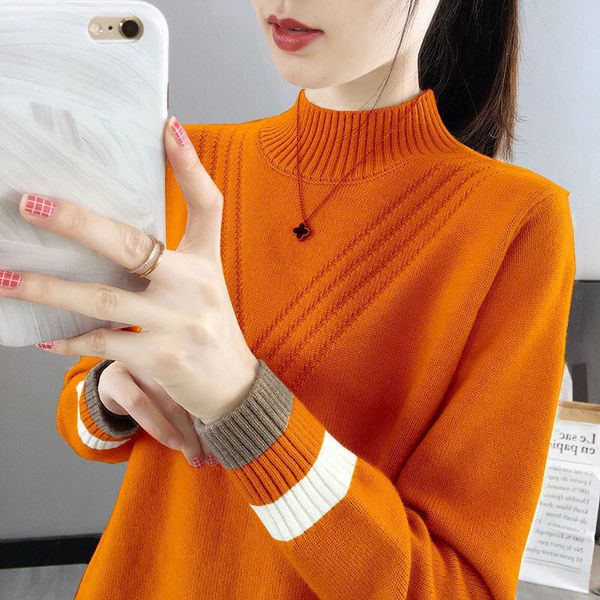 women's sweaters stylish half high collar spliced all-match knitted sweater women's clothing autumn loose casual pullovers commute, White;black
women's sweaters stylish half high collar spliced all-match knitted sweater women's clothing autumn loose casual pullovers commute, White;black