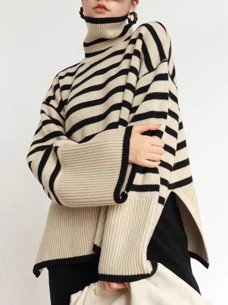 women's sweaters fashion women striped high collar sweater autumn winter loose design knitted pullover oversized sweater jumper 230306, White;black
women's sweaters fashion women striped high collar sweater autumn winter loose design knitted pullover oversized sweater jumper 230306, White;black