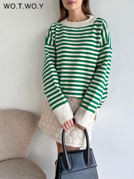 women's sweaters wotwoy knitted striped sweater women autumn winter loose casual thick pullovers female warm long-sleeved round neck 2, White;black
women's sweaters wotwoy knitted striped sweater women autumn winter loose casual thick pullovers female warm long-sleeved round neck 2, White;black