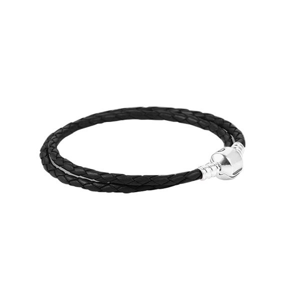 women mens double black leather bracelet for pandora real sterling silver clasp hand chain designer jewelry girlfriend gift charm bracelets, Golden;silver
women mens double black leather bracelet for pandora real sterling silver clasp hand chain designer jewelry girlfriend gift charm bracelets, Golden;silver