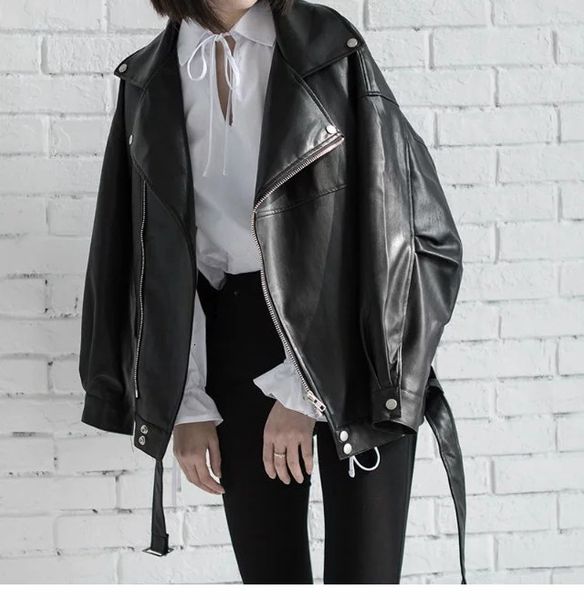 women's jacket loose pu leather black soft faux street moto biker coat lady casual outerwear 230306, Black;brown
women's jacket loose pu leather black soft faux street moto biker coat lady casual outerwear 230306, Black;brown