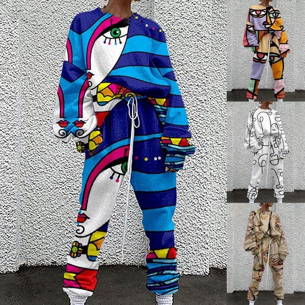 women's two piece pants autumn and winter sweater fabric women's sportswear pullover o neck abstract printing pattern drawstring s, White
women's two piece pants autumn and winter sweater fabric women's sportswear pullover o neck abstract printing pattern drawstring s, White