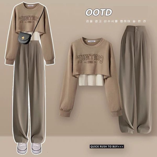 women's two piece pants fashion tracksuit korean elegant spring autumn loose short sweater matching sets female fake two piece blouse s, White
women's two piece pants fashion tracksuit korean elegant spring autumn loose short sweater matching sets female fake two piece blouse s, White