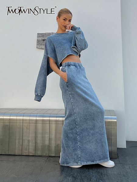 two piece dress twotwinstyle solid sets for women o neck long sleeve high waist vintage a line skirt casual set female fashion 230303, White
two piece dress twotwinstyle solid sets for women o neck long sleeve high waist vintage a line skirt casual set female fashion 230303, White