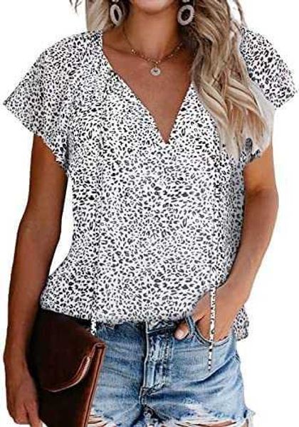 women's casual floral print v neck ruffle short sleeve summer shirts loose blousessl57, White
women's casual floral print v neck ruffle short sleeve summer shirts loose blousessl57, White