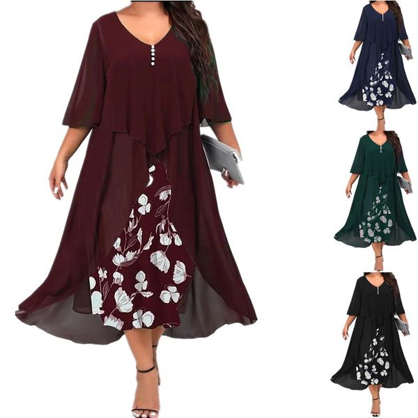 woman plus size dresses chiffon patchwork fake two irregularly mid sleeved dresses, Black
woman plus size dresses chiffon patchwork fake two irregularly mid sleeved dresses, Black