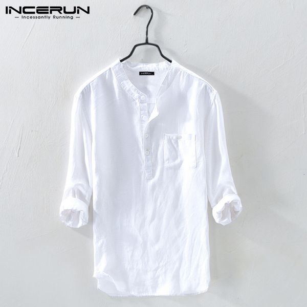 men's casual shirts incerun men shirt cotton 3/4 sleeve stand collar harajuku solid color vintage brand shirts streetwear camisa mascu, White;black
men's casual shirts incerun men shirt cotton 3/4 sleeve stand collar harajuku solid color vintage brand shirts streetwear camisa mascu, White;black