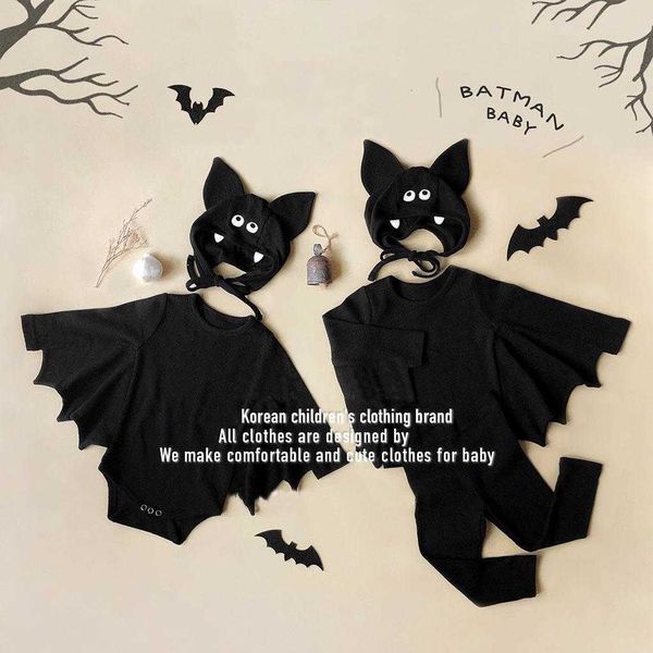 autumn korean chil1en's suit ins halloween series bat shape suit small and medium-sized chil1en's long-sleeved three-piece set, Blue