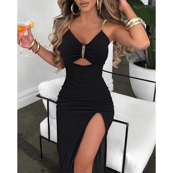 casual dresses summer women vneck chain decor cutout high slit dress fashion femme bodycon sleeveless maxi party dress outfits robe z0216, Black;gray
casual dresses summer women vneck chain decor cutout high slit dress fashion femme bodycon sleeveless maxi party dress outfits robe z0216, Black;gray