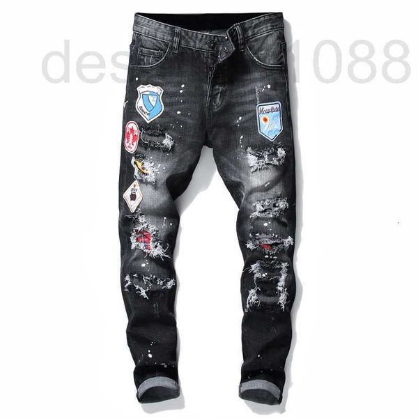 designer men badge rips stretch black jeans men's fashion slim fit washed motocycle denim pants panelled hip hop trousers 10200 a71h, Blue
designer men badge rips stretch black jeans men's fashion slim fit washed motocycle denim pants panelled hip hop trousers 10200 a71h, Blue