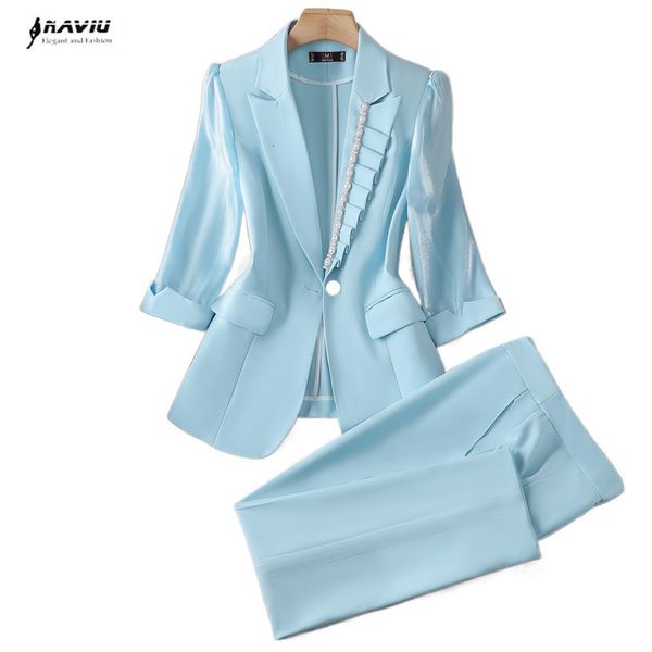 women's suits blazers sky blue suits women thin fashion temperament embroidered flares half sleeve business slim blazer and pants offic, White;black
women's suits blazers sky blue suits women thin fashion temperament embroidered flares half sleeve business slim blazer and pants offic, White;black