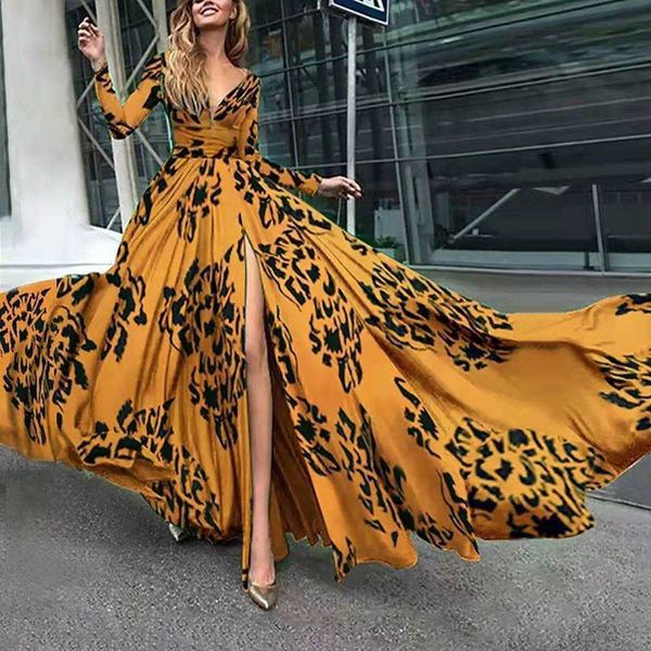 party dresses 2023 women's new dress with split leopard print slim deep v long sleeve skirt t230303, White;black
party dresses 2023 women's new dress with split leopard print slim deep v long sleeve skirt t230303, White;black