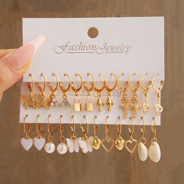 s3483 fashion jewelry dangle earrings set for women heart butterfly locket shell hoop earrings 12pairs/set, Silver
s3483 fashion jewelry dangle earrings set for women heart butterfly locket shell hoop earrings 12pairs/set, Silver
