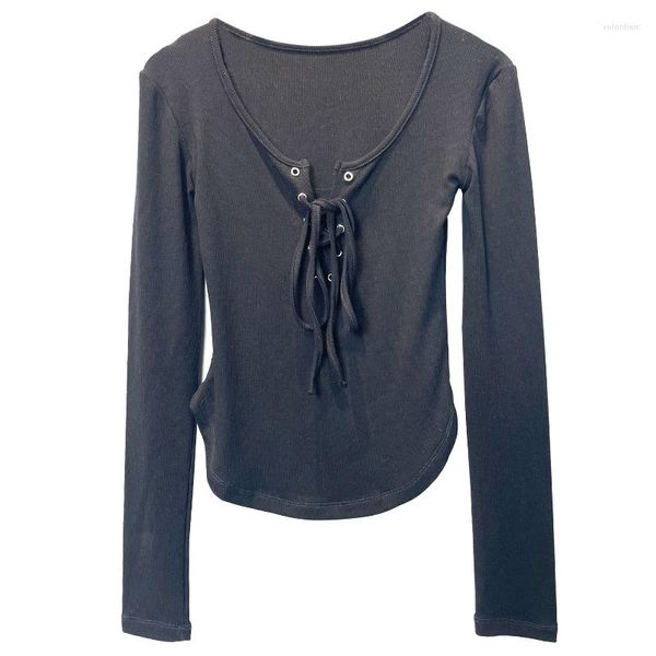 women t shirts beige korean fashion girls t-shirt long sleeves tied up slim waist u neck rib cotton elastic knitted 990, White
women t shirts beige korean fashion girls t-shirt long sleeves tied up slim waist u neck rib cotton elastic knitted 990, White