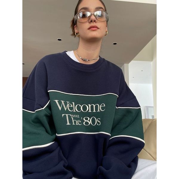 women's hoodies sweatshirts vintage green color block american letter embroidery sweatshirt o-neck oversized pullover winter clothes wo, Black
women's hoodies sweatshirts vintage green color block american letter embroidery sweatshirt o-neck oversized pullover winter clothes wo, Black