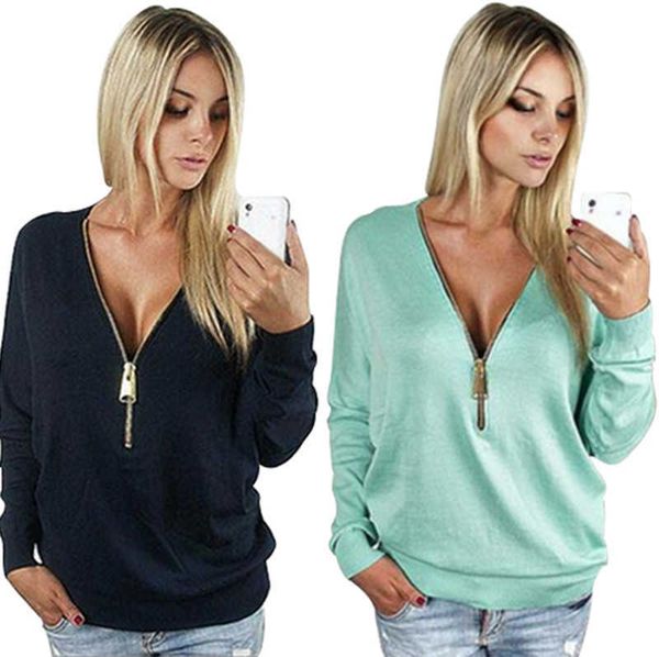 t shirt women fashion v-neck tee shirt with zippers long sleeve fall winter crop woman casual femininos mst1, White
t shirt women fashion v-neck tee shirt with zippers long sleeve fall winter crop woman casual femininos mst1, White
