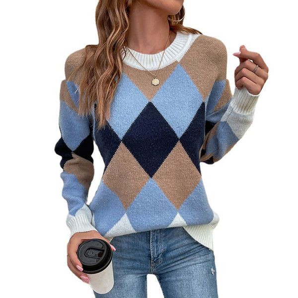 crew neck pullover women's sweaters lady geometric rhombus lattice pattern colorful knitted blouse with regular long sleeves rib stich, White;black
crew neck pullover women's sweaters lady geometric rhombus lattice pattern colorful knitted blouse with regular long sleeves rib stich, White;black