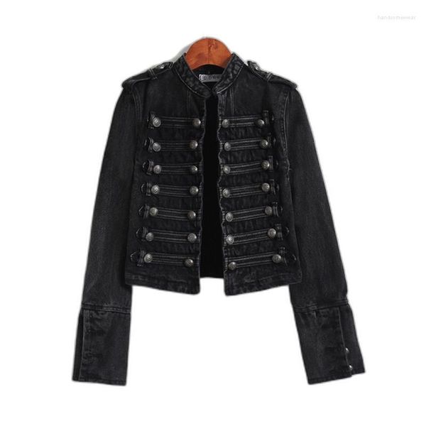 retro military style jackets handsome stand collar black denim jackets female double-breasted wild slim short denim outerwear, Black;brown
retro military style jackets handsome stand collar black denim jackets female double-breasted wild slim short denim outerwear, Black;brown