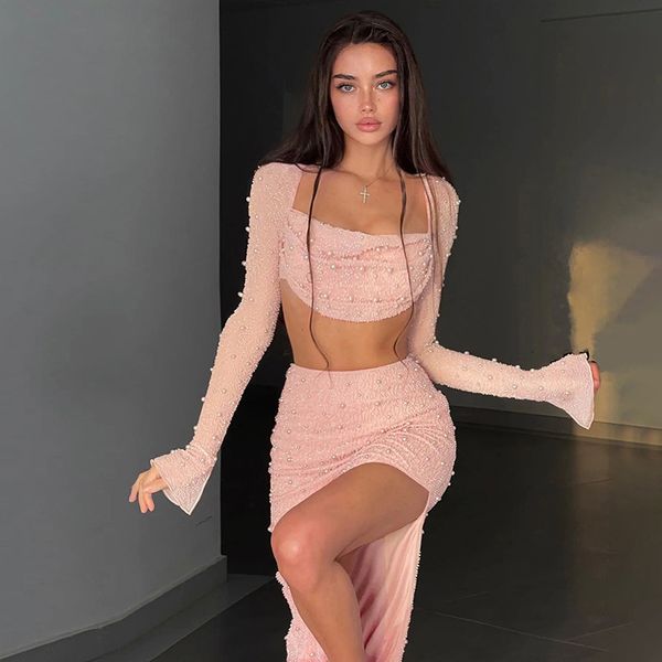 two piece dress autumn pink women backless beadingfull sleeve camisole eleant fashion bodycon shirt celebrity party suit 230303, White
two piece dress autumn pink women backless beadingfull sleeve camisole eleant fashion bodycon shirt celebrity party suit 230303, White