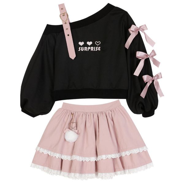 two piece dress spring chic gothic skirt sets japan girls sweet lolita cute heart black off shoulder hoodies mini skirts suit women 2 set 23, White
two piece dress spring chic gothic skirt sets japan girls sweet lolita cute heart black off shoulder hoodies mini skirts suit women 2 set 23, White