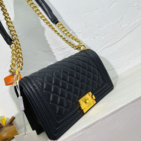 womens trendy medium flap boy bags caviar leather gold/silver metal hardware chain strap crossbody shoulder handbags luxury designer purse s
womens trendy medium flap boy bags caviar leather gold/silver metal hardware chain strap crossbody shoulder handbags luxury designer purse s