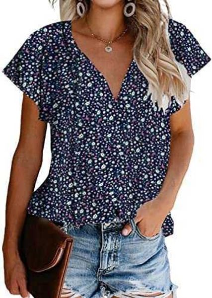 women's casual floral print v neck ruffle short sleeve summer shirts loose blousesiihd, White
women's casual floral print v neck ruffle short sleeve summer shirts loose blousesiihd, White