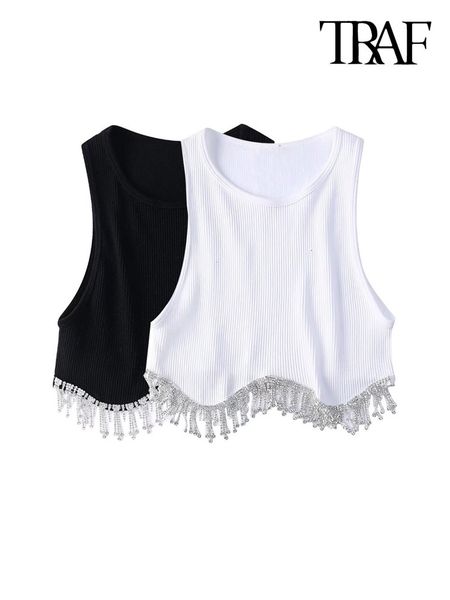 women's tanks camis traf women fashion with rhinestone tassel crop ribbed knit tank vintage o neck sleeveless female camis mujer 23030, White
women's tanks camis traf women fashion with rhinestone tassel crop ribbed knit tank vintage o neck sleeveless female camis mujer 23030, White